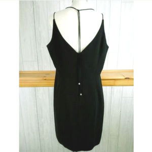 Formal LBD Little Black Dress with Back Tie Charm Accent, Open back, V neckline